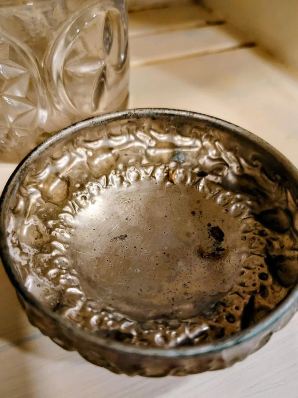 Antique 1880-1890 Ornate Cut Glass Jar With Silver Lid
